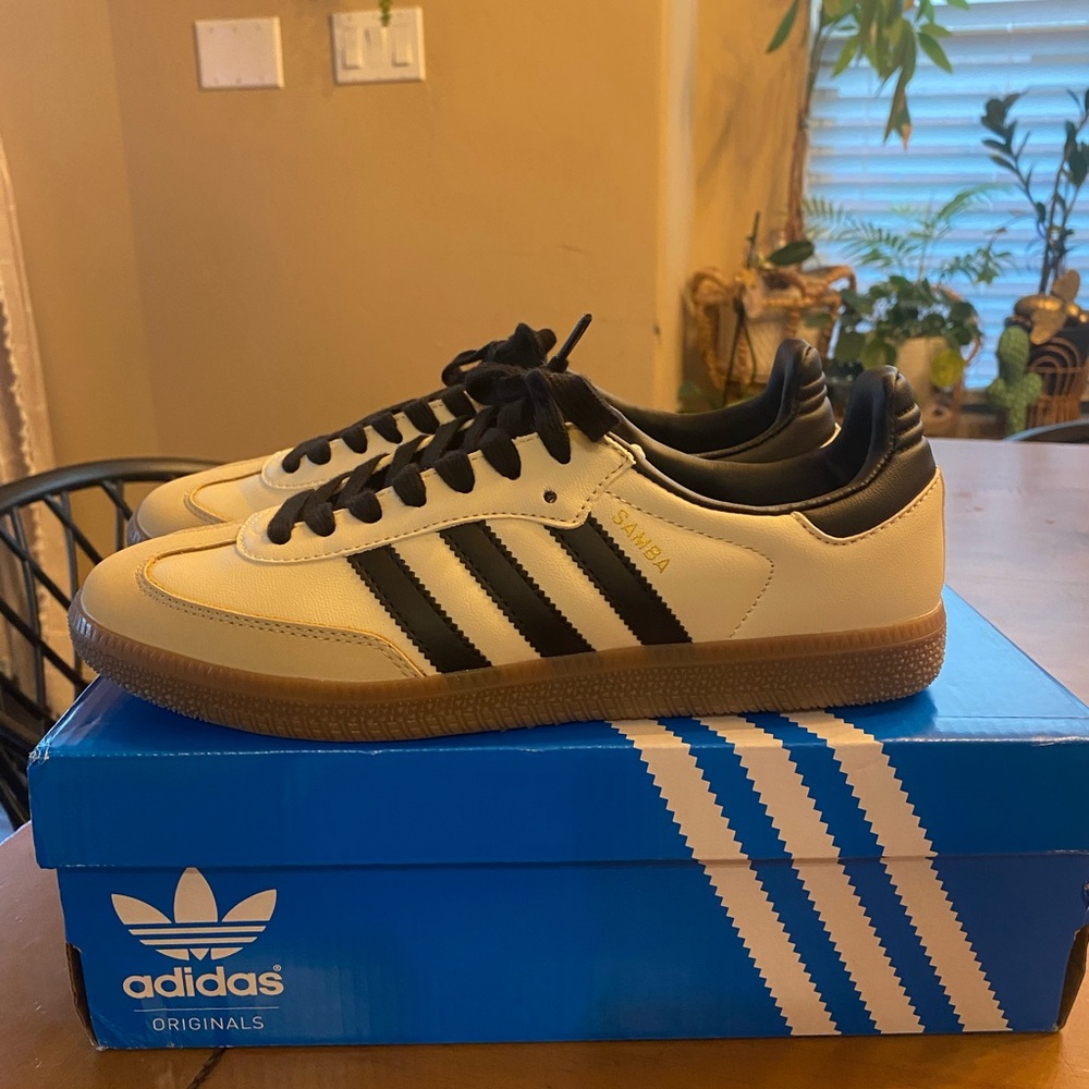 Adidas Samba Cream and Black Shoes